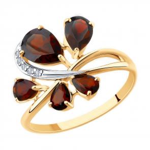 Золотое кольцо Diamant с фианитом и гранатом 51-310-00351-1 фото