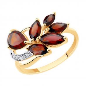 Золотое кольцо Diamant с фианитом и гранатом 51-310-00353-1 фото