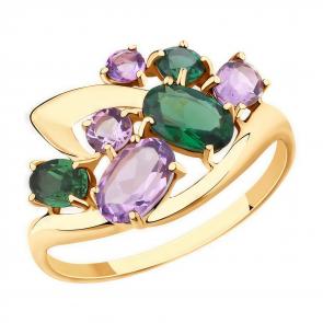 Золотое кольцо Diamant с ситаллом цвета Турмалин и аметистом 51-310-00392-1 фото