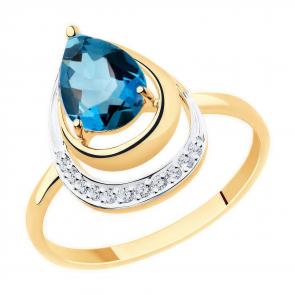 Золотое кольцо Diamant с топазом и фианитом 51-310-00527-1 фото