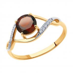 Золотое кольцо Diamant с фианитом и гранатом 51-310-00715-2 фото