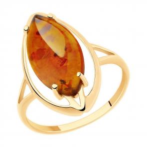 Золотое кольцо Diamant с янтарём 51-310-00771-1 фото