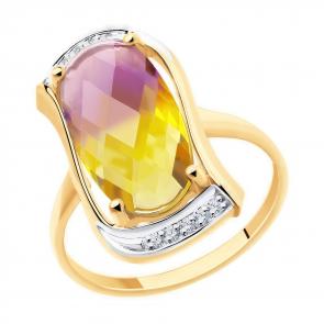 Золотое кольцо Diamant с ситаллом цвета Аметрин и фианитом 51-310-00791-1 фото