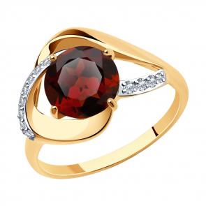 Золотое кольцо Diamant с фианитом и гранатом 51-310-00922-1 фото