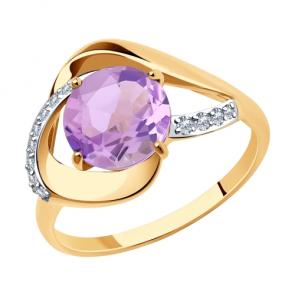 Золотое кольцо Diamant с фианитом и аметистом 51-310-00922-2 фото