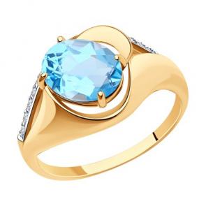Золотое кольцо Diamant с топазом и фианитом 51-310-00924-1 фото