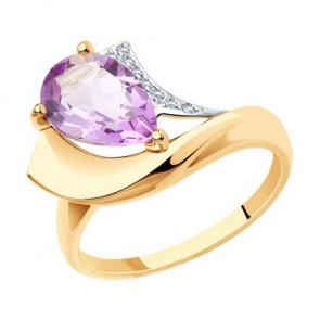 Золотое кольцо Diamant с фианитом и аметистом 51-310-00928-2 фото