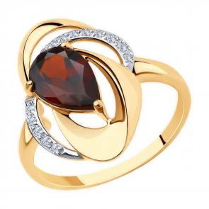 Золотое кольцо Diamant с фианитом и гранатом 51-310-00938-1 фото