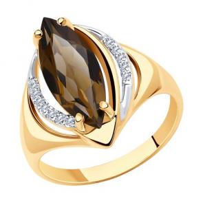 Золотое кольцо Diamant с фианитом и раухтопазом 51-310-00962-1 фото