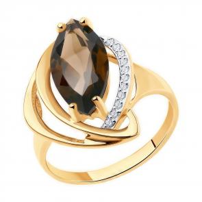 Золотое кольцо Diamant с фианитом и раухтопазом 51-310-00966-1 фото