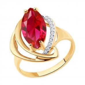 Золотое кольцо Diamant с фианитом и рубиновым корундом 51-310-00966-2 фото