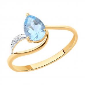 Золотое кольцо Diamant с топазом и фианитом 51-310-00985-1 фото