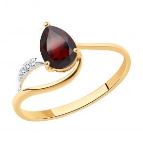 Золотое кольцо Diamant с фианитом и гранатом 51-310-00985-2 фото