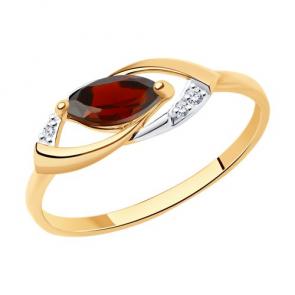 Золотое кольцо Diamant с фианитом и гранатом 51-310-01018-2 фото