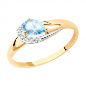 Золотое кольцо Diamant с топазом и фианитом 51-310-01020-1 фото