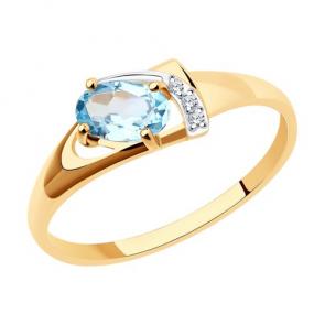 Золотое кольцо Diamant с топазом и фианитом 51-310-01021-1 фото