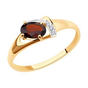 Золотое кольцо Diamant с фианитом и гранатом 51-310-01021-2 фото