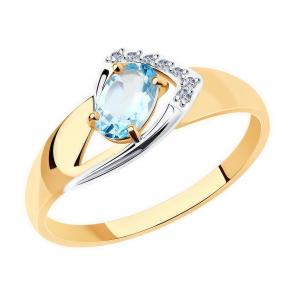 Золотое кольцо Diamant с топазом и фианитом 51-310-01028-1 фото