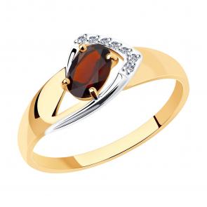 Золотое кольцо Diamant с фианитом и гранатом 51-310-01028-2 фото