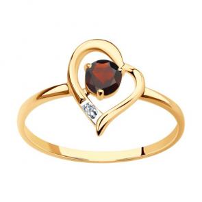 Золотое кольцо Diamant с фианитом и гранатом 51-310-01316-2 фото