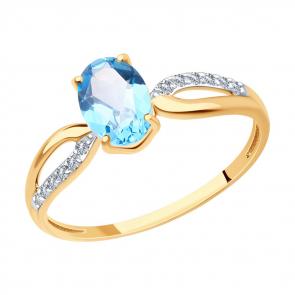 Золотое кольцо Diamant с топазом и фианитом 51-310-01496-1 фото