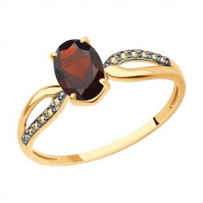 Золотое кольцо Diamant с фианитом и гранатом 51-310-01496-2 фото