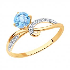Золотое кольцо Diamant с топазом и фианитом 51-310-01503-1 фото