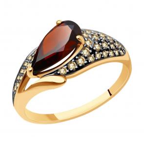 Золотое кольцо Diamant с фианитом и гранатом 51-310-01556-1 фото