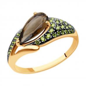 Золотое кольцо Diamant с фианитом и раухтопазом 51-310-01556-3 фото