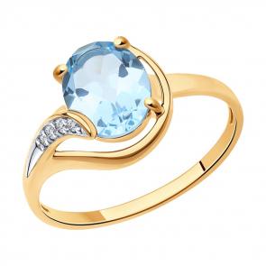 Золотое кольцо Diamant с топазом и фианитом 51-310-01561-2 фото