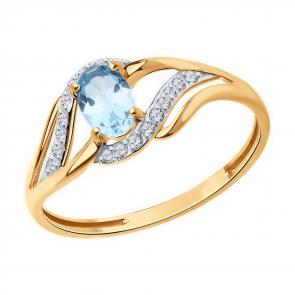 Золотое кольцо Diamant с топазом и фианитом 51-310-01702-1 фото