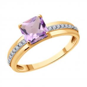 Золотое кольцо Diamant с фианитом и аметистом 51-310-01729-2 фото