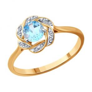 Золотое кольцо Diamant с топазом и фианитом 51-310-01746-1 фото