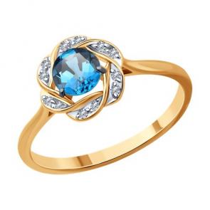 Золотое кольцо Diamant с фианитом и Лондон топазом 51-310-01746-2 фото