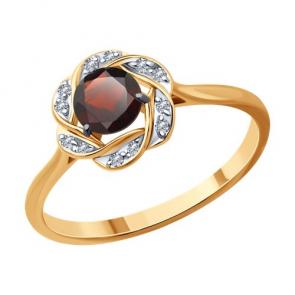 Золотое кольцо Diamant с фианитом и гранатом 51-310-01746-3 фото