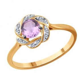 Золотое кольцо Diamant с фианитом и аметистом 51-310-01746-4 фото