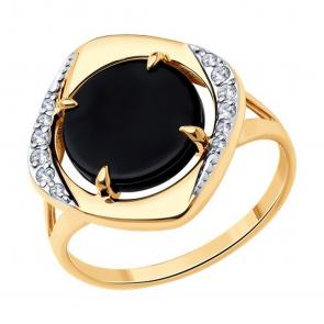 Золотое кольцо Diamant с фианитом и агатом 51-310-01775-1 фото