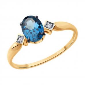 Золотое кольцо Diamant с фианитом и Лондон топазом 51-310-01919-2 фото