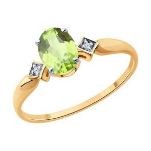 Золотое кольцо Diamant с фианитом и хризолитом 51-310-01919-4 фото