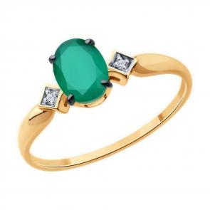 Золотое кольцо Diamant с фианитом и агатом 51-310-01919-6 фото