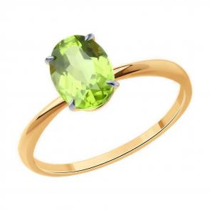 Золотое кольцо Diamant с хризолитом 51-310-01929-3 фото