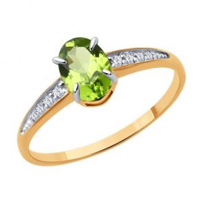 Золотое кольцо Diamant с фианитом и хризолитом 51-310-01933-1 фото