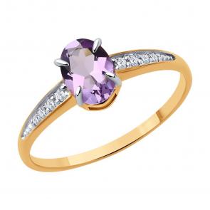 Золотое кольцо Diamant с фианитом и аметистом 51-310-01933-2 фото