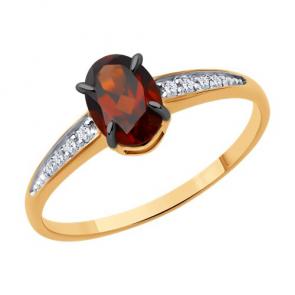 Золотое кольцо Diamant с фианитом и гранатом 51-310-01933-4 фото
