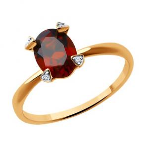 Золотое кольцо Diamant с фианитом и гранатом 51-310-01968-2 фото