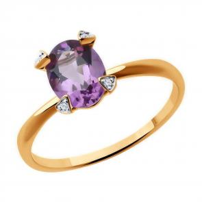 Золотое кольцо Diamant с фианитом и аметистом 51-310-01968-4 фото