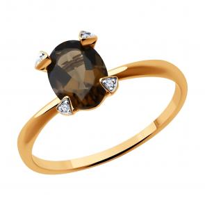 Золотое кольцо Diamant с фианитом и раухтопазом 51-310-01968-5 фото