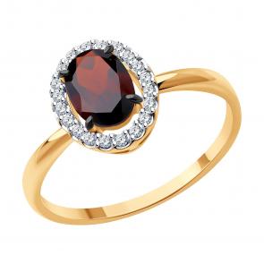 Золотое кольцо Diamant с фианитом и гранатом 51-310-02049-3 фото