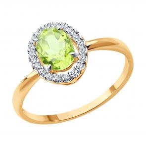 Золотое кольцо Diamant с фианитом и хризолитом 51-310-02049-5 фото
