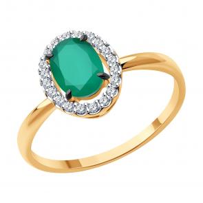 Золотое кольцо Diamant с фианитом и агатом 51-310-02049-6 фото